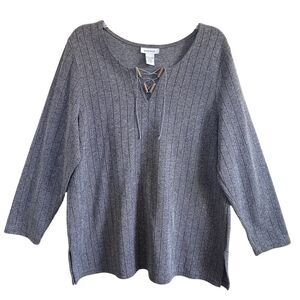 Avenue Knit Pullover Top Lace Up Neckline Gray Size 18/20
